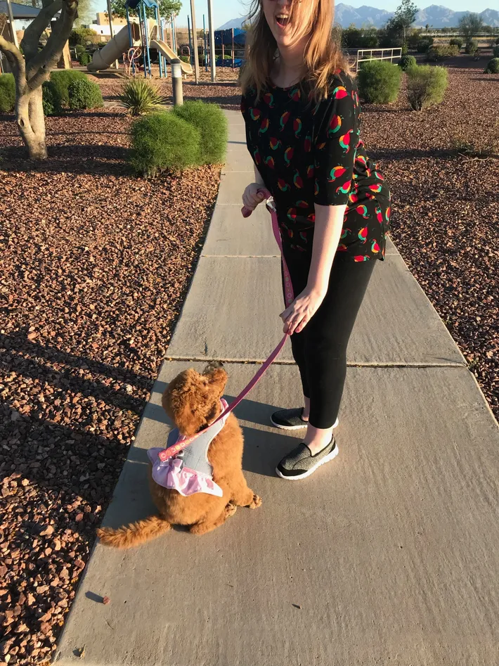 Rebecca walking puppy